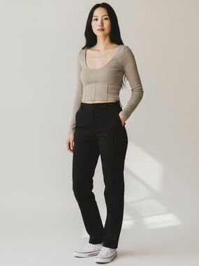 Poof! Taupe Scoop-Neck Long-Sleeve Crop Top